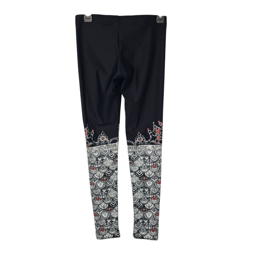 Fox Savant Artleisure Black White Art to Wear Crown Print Gothic Yoga Pants M - Picture 2 of 7